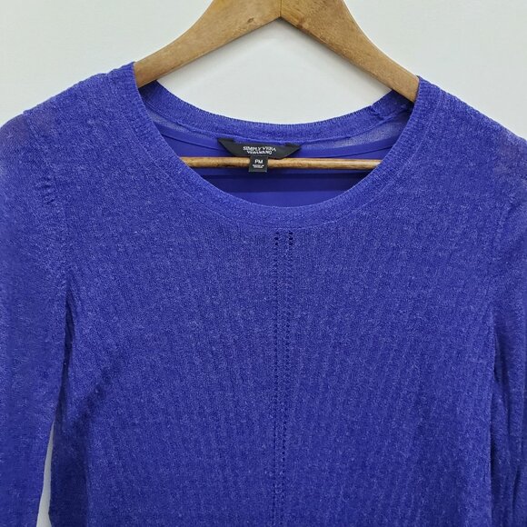 Simply Vera Vera Wang Womens PM Purple Linen Blend Sweater Long Sleeve Lined - Picture 10 of 14